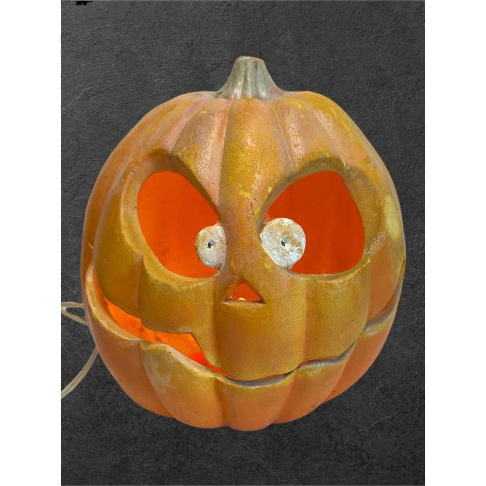 Trendmasters Pumpkin Light Up Halloween Decor 9" Orange 1995 Foam Blow Mold